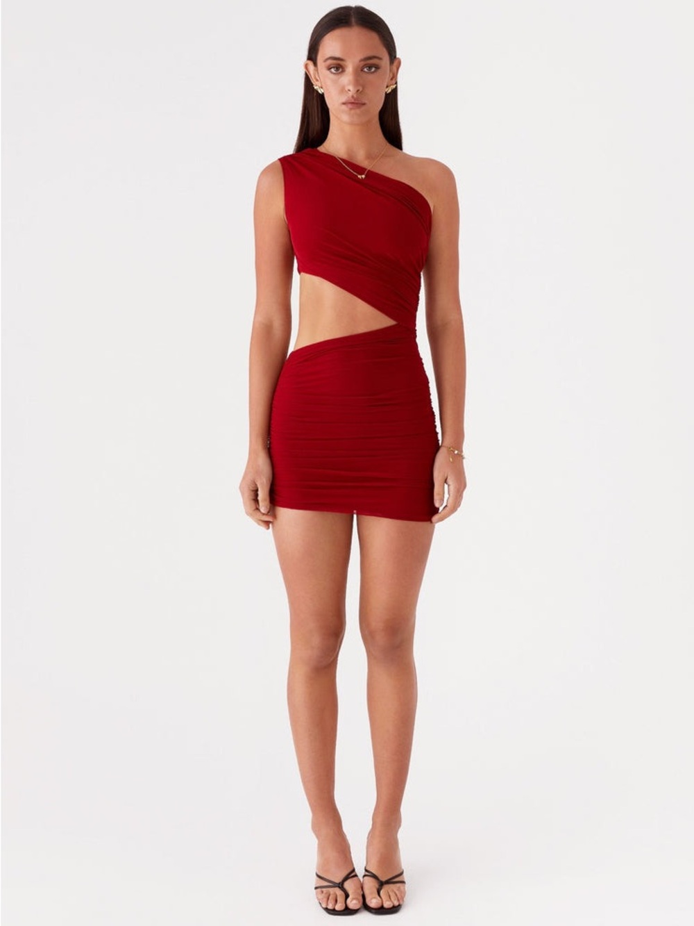 Peppermayo One-Shoulder Cutout Mini Dress in Deep Red